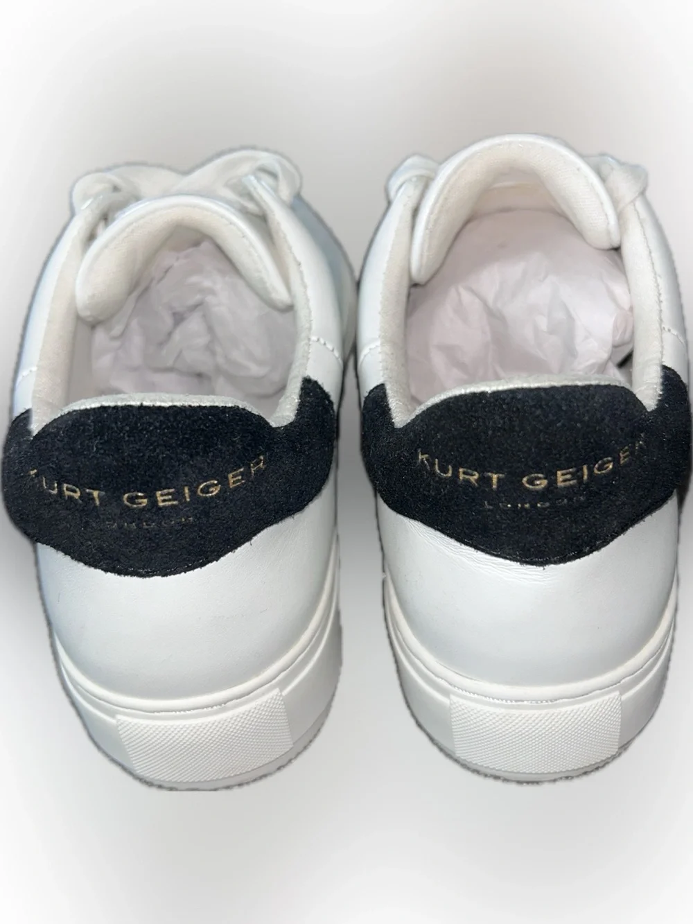 Kurt Geiger White Leather Sneakers with Black Heel Panel